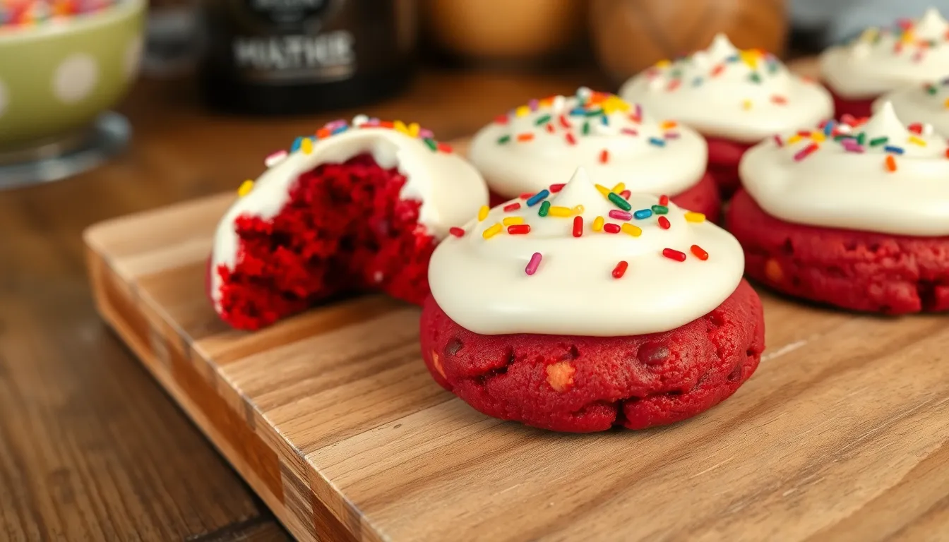Soft Red Velvet Cookies with Cream Cheese Frosting (Easy Recipe!) 4 Soft Red Velvet Cookies with Cream Cheese Frosting (Easy Recipe!) 3