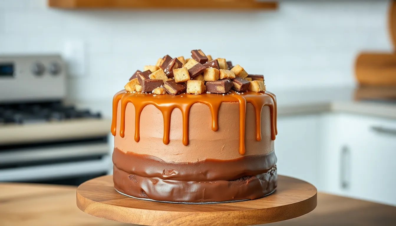 Easy Twix Cake Recipe: Chocolate Caramel Layer Cake with Shortbread Crunch 4 Easy Twix Cake Recipe: Chocolate Caramel Layer Cake with Shortbread Crunch 3