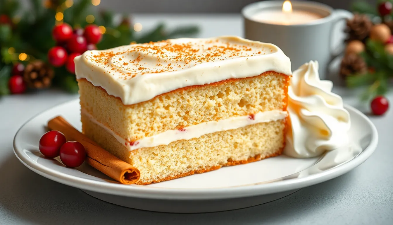 Easy Eggnog Cake Recipe: Moist Holiday Dessert with Buttercream Frosting 6 Easy Eggnog Cake Recipe: Moist Holiday Dessert with Buttercream Frosting 5