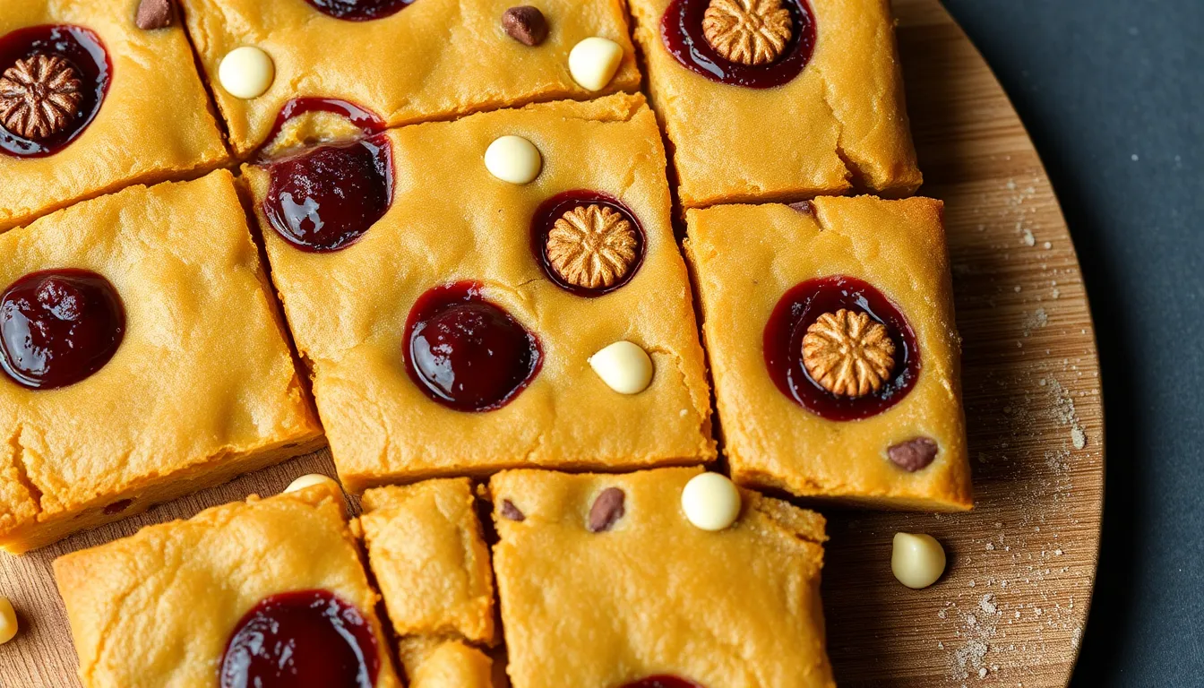 Easy Jammie Dodger Blondies Recipe: British Biscuit Meets American Dessert Bar 6 Easy Jammie Dodger Blondies Recipe: British Biscuit Meets American Dessert Bar 5
