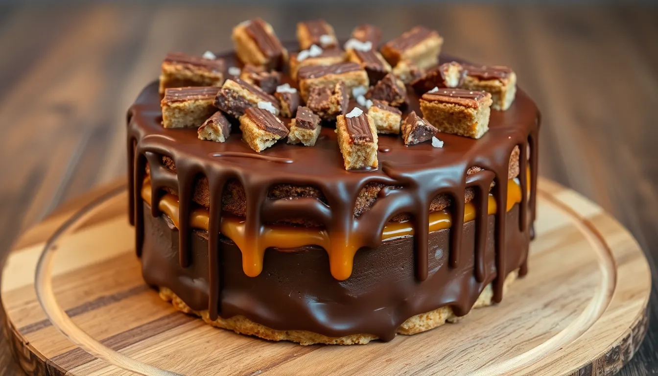 Easy Twix Cake Recipe: Chocolate Caramel Layer Cake with Shortbread Crunch 6 Easy Twix Cake Recipe: Chocolate Caramel Layer Cake with Shortbread Crunch 5