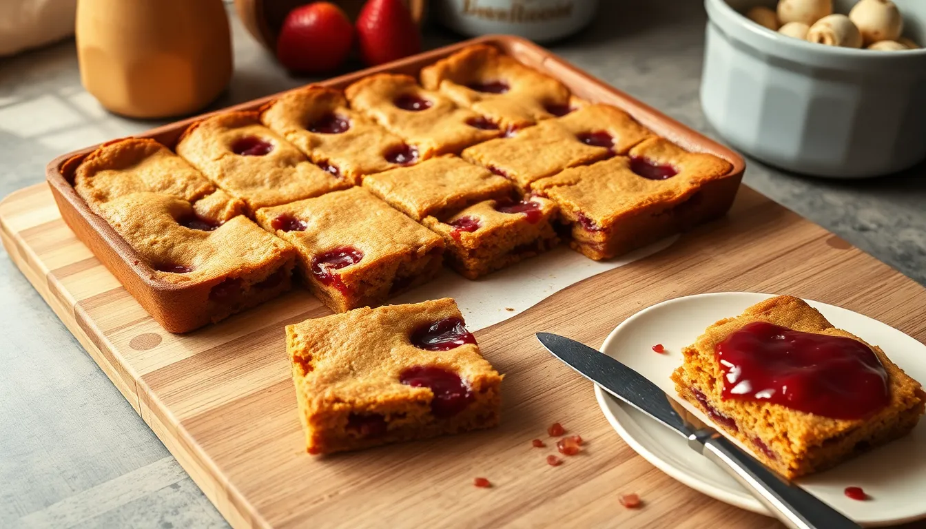 Easy Jammie Dodger Blondies Recipe: British Biscuit Meets American Dessert Bar 18 Easy Jammie Dodger Blondies Recipe: British Biscuit Meets American Dessert Bar 17